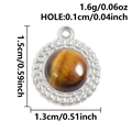 Detailed size view of round tiger eye stone pendant with silver metallic wavy edge - Silver Base Tiger Eye Beaded Edge (S3251-S-Gray)
