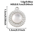 Vue détaillée du pendentif argenté avec perle blanche et dimensions précises du produit - Base Argentée Nacre Blanche Bordure Perlée (S3251-S-W)