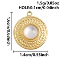 Detail view of a 1.4cm 18k gold-plated round pendant with white pearl inlay and dimensions - Gold Base White Mother of Pearl Woven Edge (S3252-G-W)