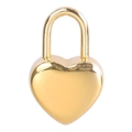 Close-up of heart-shaped metal padlock with a polished golden finish and mirror reflection - Gold