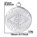 Silver evil eye pendant specifications with 21mm height and 18mm width dimensions - Steel