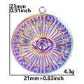 Ciondolo malocchio in acciaio arcobaleno con strass scintillanti, disco rotondo da 21mm - Colorato
