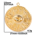 Vista dettagliata del ciondolo occhio del male con dimensioni di 23 mm e 21 mm di larghezza - Oro