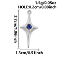 Silver four-pointed star pendant with blue rhinestone and measurement details - Silver-Dark Blue Rhinestone (S3165-S-Dark Blue)