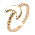Detailed view of adjustable golden bead ring with minimalist crescent moon charm - Gold