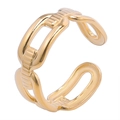 Detail view of the interlocking chain link design on the golden adjustable ring - Gold
