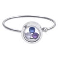 Silver stainless steel glass locket bracelet with colorful pearls inside and gemstone detail - Thick Plain Style