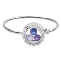 Silver stainless steel floating locket bracelet with white zircon and three colored pearls - Thick Rhinestone Style