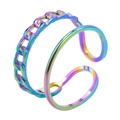 Macro detail of rainbow double layer adjustable ring with cuban link chain design - Colorful