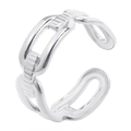 Polished silver cuban chain style adjustable open ring with a minimalist metallic finish - Steel