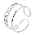 Minimalist double-layered silver titanium steel open ring with Cuban chain style design - Steel