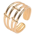 Minimalist wide gold triple-layered hollow open ring with adjustable band for women - Gold