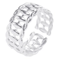 Detail view of silver hollow woven open ring with retro geometric wheat leaf pattern - Silver