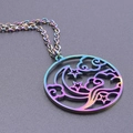 Macro shot of iridescent stainless steel pendant with moon star and cloud cutouts - Necklace Set / 50cm / Rainbow