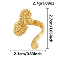 Golden seahorse open ring with detailed metal texture and adjustable ocean design - Seahorse (J1019-G)