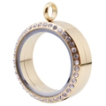 Pendentif médaillon flottant doré circulaire poli avec bordure en cristaux étincelants - Zirconium Blanc (Or) / 30MM
