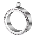 Pendentif médaillon argenté serti de strass brillants avec design rotatif - Zircone Blanc (Acier) / 30MM