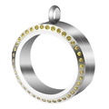Pendentif médaillon flottant argenté avec cadre en cristaux jaunes et ouverture rotative - 30MM