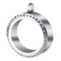 Médaillon flottant en acier argenté avec bordure sertie de strass violets brillants - Zircone Violet (Acier) / 30MM