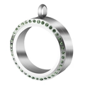 Pendentif médaillon flottant en acier inoxydable argenté avec strass verts - 30MM
