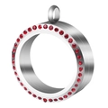 Pendentif médaillon argent 30mm avec strass rouges et compartiment en verre clair - Zircone Rouge (Acier) / 30MM