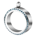 Pendentif locket en acier inoxydable poli argenté avec cristaux bleu clair - Zircone Bleu Ciel (Couleur Acier) / 30MM