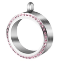 Medaillon en acier inoxydable argent poli avec bordure de strass roses brillants - Zircone Rose (Acier) / 30MM