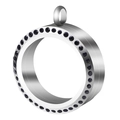 Médaillon rond argenté avec pierres noires micro-incrustées et ouverture rotative - 30MM