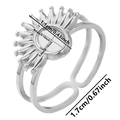 Detailsicht auf silbernen doppelreihigen Edelstahlring mit runder DIY-Leerplatte - Sonnenblume Krone Basis (J662 Stahlfarbe)
