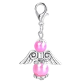 Detailed view of angel wing pendant with pink pearls and silver lobster clasp - Pink (22553-2)