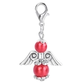 Detail of red bead angel charm with silver wings and lobster clasp for gift favors - Red (22553-4)