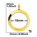 Golden round stainless steel floating locket pendant with dimensions and weight data - Smooth 25 (Gold)