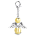 Detailed view of silver angel wing charm with yellow pearls and a lobster clasp - Yellow (22553-5)