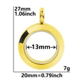 Polished gold stainless steel 20mm round floating glass locket pendant with dimensions - Smooth 20 (Gold)