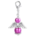 Guardian angel charm with pink beads, silver feather wings and lobster clasp pendant - Purple (22553-8)