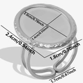 Detail view of adjustable silver double-band ring with hammered oval top and measurements - Double Bar Oval Base (J800 Steel Color)