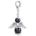 Detailed view of angel wing charm with black beads and silver lobster clasp for gifts - Black (22553-12)