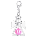 Detail of silver angel wing pendant with a large pink bead and lobster clasp connector - Pink