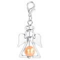 Detail of silver angel wing pendant with an orange bead and secure lobster clasp - Orange