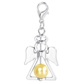 Detail of silver angel wing pendant with golden pearl and metal lobster clasp charm - Yellow