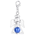 Detail showing silver hollow angel wing pendant with blue pearl and lobster clasp - Dark Blue