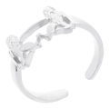 Detailed shot of an adjustable silver stainless steel ring with an abstract hollow design - Gemini-Silver (J156-Gemini-Silver)