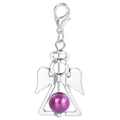 Detailed view of silver angel wing pendant with purple pearl bead and lobster clasp buckle - Purple