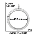 35mm Round stainless steel living locket with sparkling crystal border and 14g weight - Zirconia 35 (Steel)