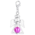Silver angel wing charm pendant with pink pearl and lobster clasp for DIY gifts - Magenta