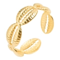 Polished gold-plated titanium steel open ring featuring a rhythmic shell pattern design - Gold