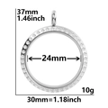30mm silver round stainless steel floating locket pendant with crystal border 10g - Zirconia 30 (Steel)