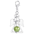 Detail of silver angel wing pendant charm with green pearl bead and lobster clasp - Green