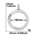 Polished stainless steel round floating locket with sparkling zircon crystal border - Zirconia 25 (Steel)