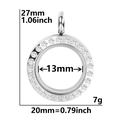 Silver stainless steel locket with rhinestones, 20mm round frame glass pendant - Zirconia 20 (Steel)